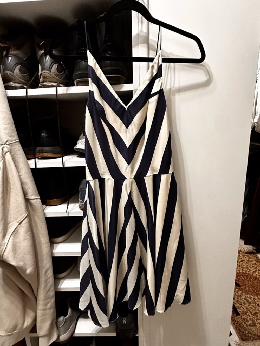 Amanda Uprichard Haley Striped Silk Mini Dress Navy Cream Size M